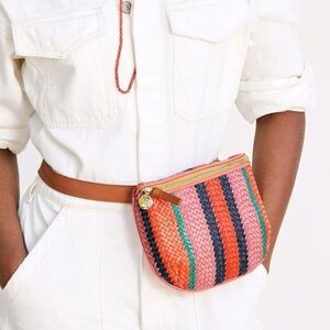 Clare V striped woven fanny pack in Petal / multi